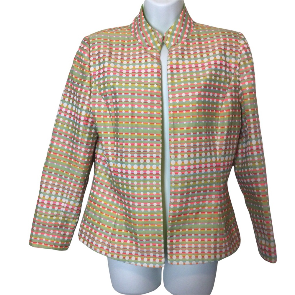 Flores & Flores Bright Dot Open Front Cotton Blazer Size 10
